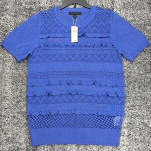 NEW Banana Republic Women's S Blue Ruffle Short Sleeve Knit Top Acrylic Viscose